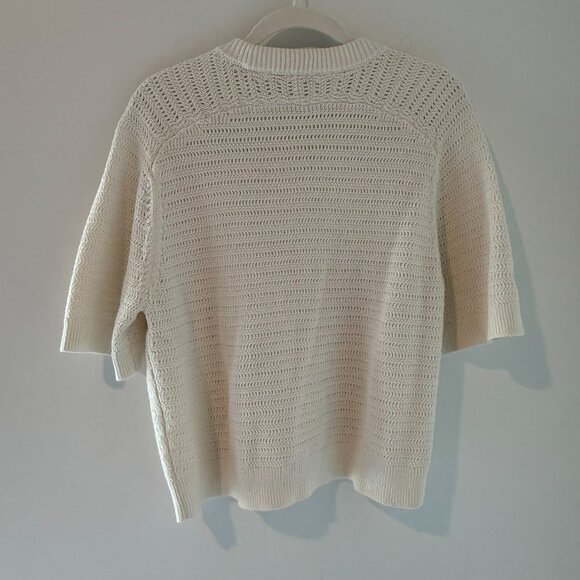 Abercrombie & Fitch Madeline Textural Crew Sweater Tee | Cream | Size Medium - Picture 3 of 3
